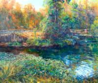 Lot 49. KEN RASMUSSEN MARGARET RIVER WATER LILIES AT THE TOWN BRIDGE AT SUNSET