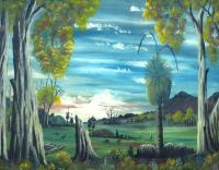 Lot 15. GREG KELLY LANDSCAPE WITH KANGAROOS